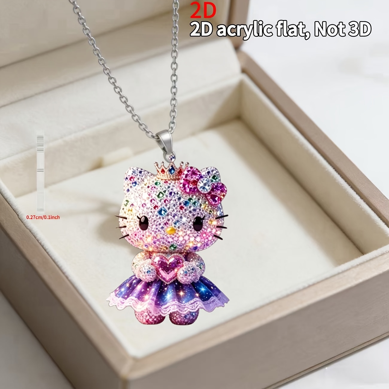 Women's 2D Acrylic Kitty Holding a Heart Pendant Necklace, Gift for Her
